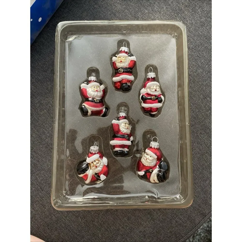Vintage Set Of 6 2007 Target Santa Glass Christmas Ornaments